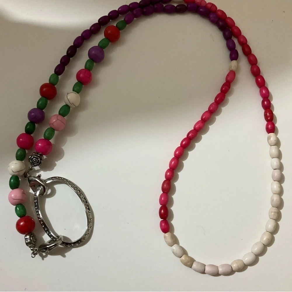 Hand Crafted Eyeglass Face Mask Holder Beaded Pink Purple White Green Silver